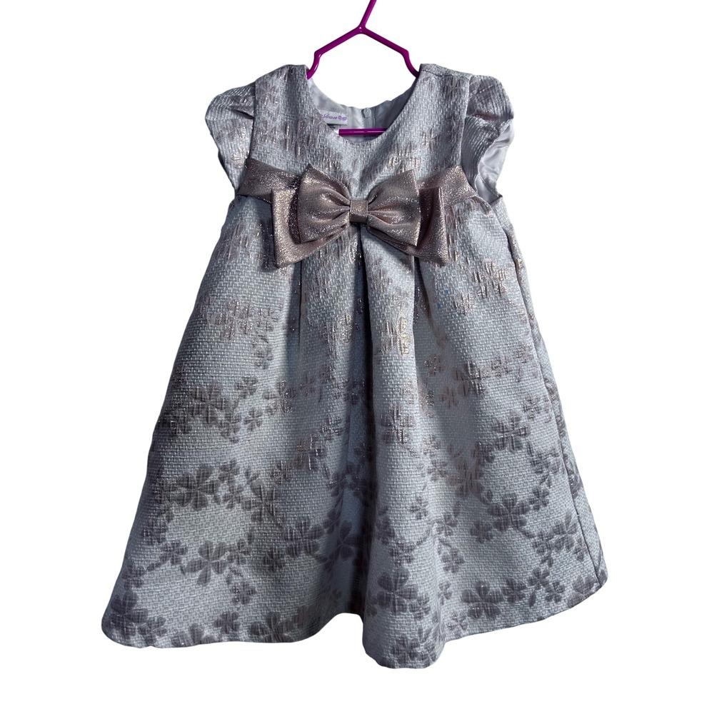 Bonnie Jean Dress 4T Silver Rose Gold Floral Metallic Bow Special Occasion Kids